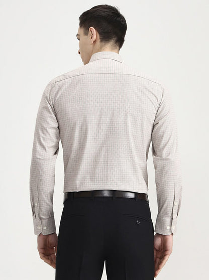 Cream Checked Regular Fit Formal Shirt | JadeBlue