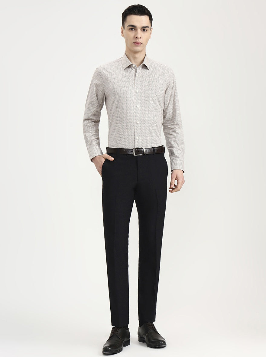 Cream Checked Regular Fit Formal Shirt | JadeBlue