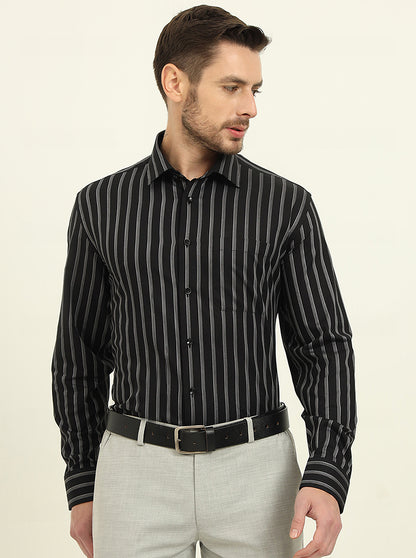 Black Striped Regular Fit Formal Shirt | JadeBlue