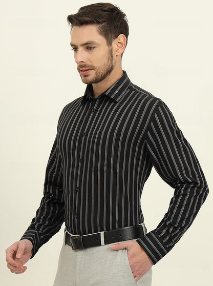 Black Striped Regular Fit Formal Shirt | JadeBlue