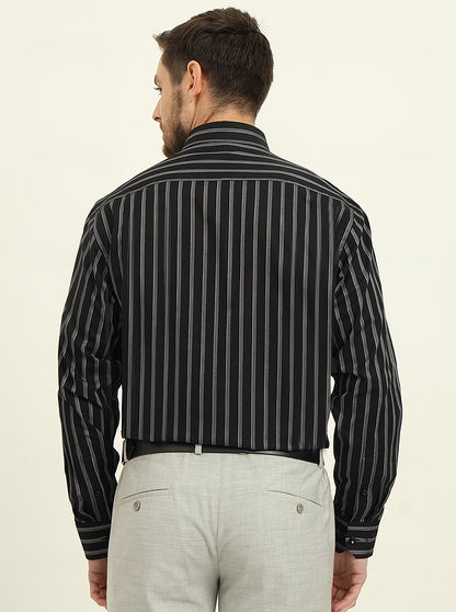 Black Striped Regular Fit Formal Shirt | JadeBlue