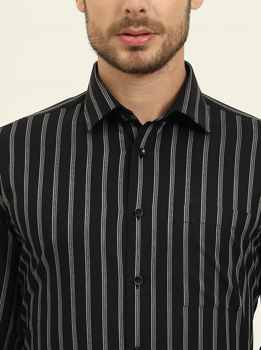 Black Striped Regular Fit Formal Shirt | JadeBlue