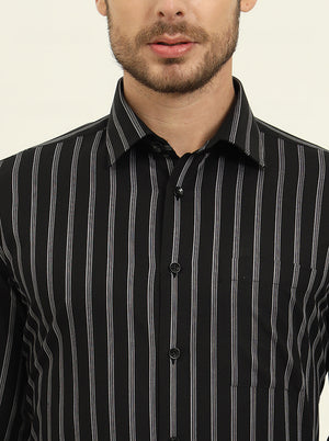 Black Striped Regular Fit Formal Shirt | JadeBlue