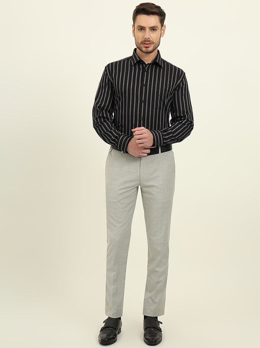 Black Striped Regular Fit Formal Shirt | JadeBlue