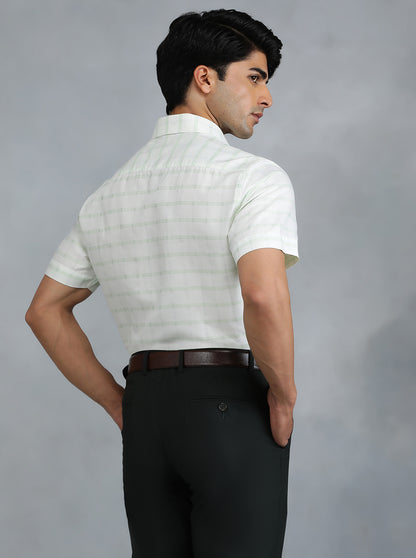 Light Green Checked Regular Fit Formal Shirt | Greenfibre