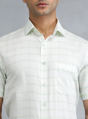 Light Green Checked Regular Fit Formal Shirt | Greenfibre