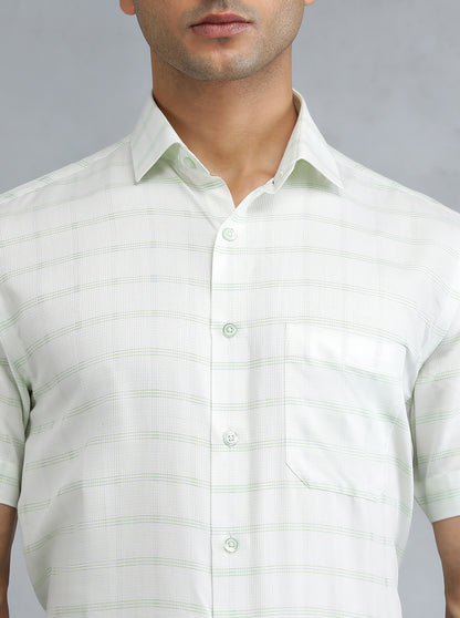 Light Green Checked Regular Fit Formal Shirt | Greenfibre