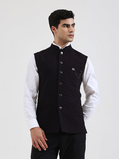 Wine Solid Regular Fit Waistcoat | JB Studio