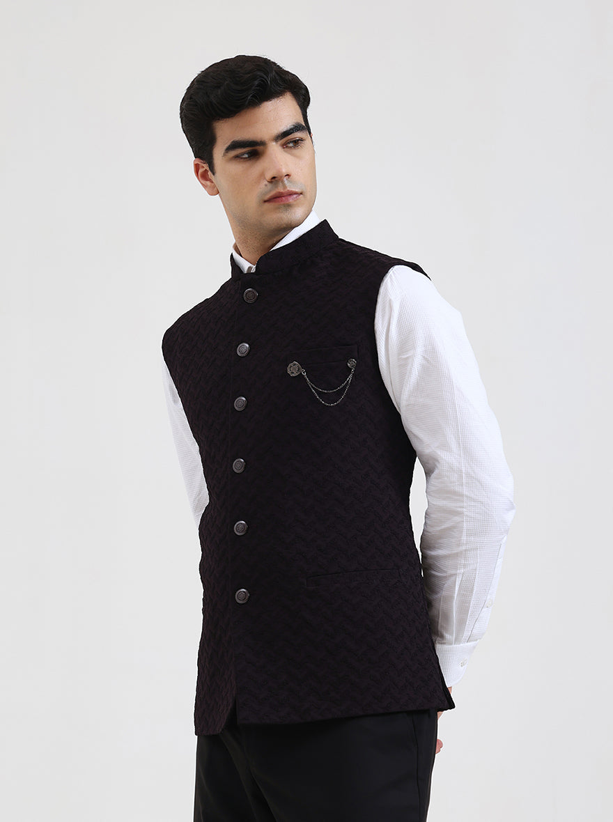 Wine Solid Regular Fit Waistcoat | JB Studio