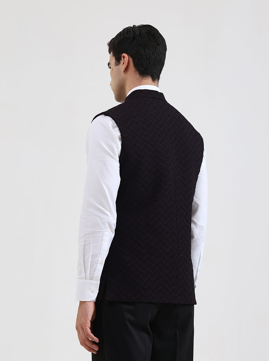 Wine Solid Regular Fit Waistcoat | JB Studio