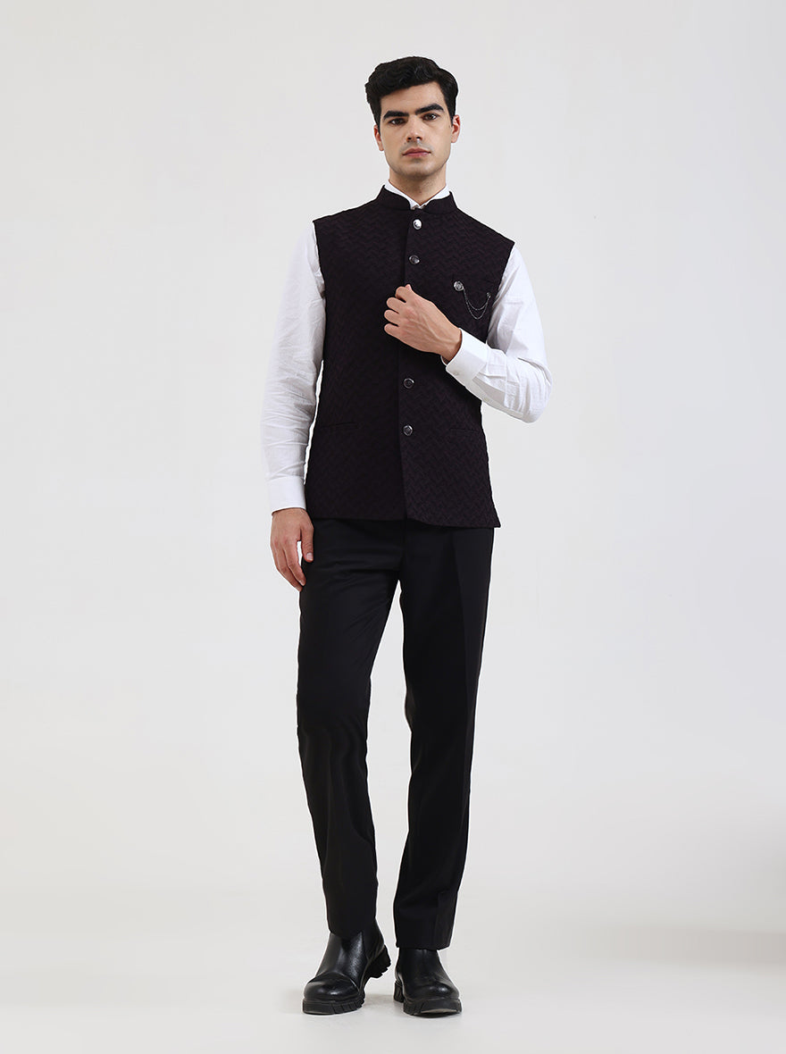 Wine Solid Regular Fit Waistcoat | JB Studio