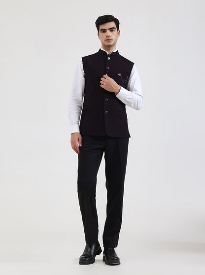 Wine Solid Regular Fit Waistcoat | JB Studio