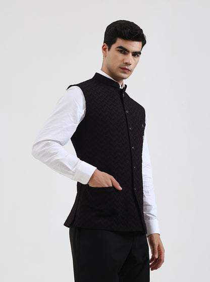 Wine Solid Regular Fit Waistcoat | JB Studio