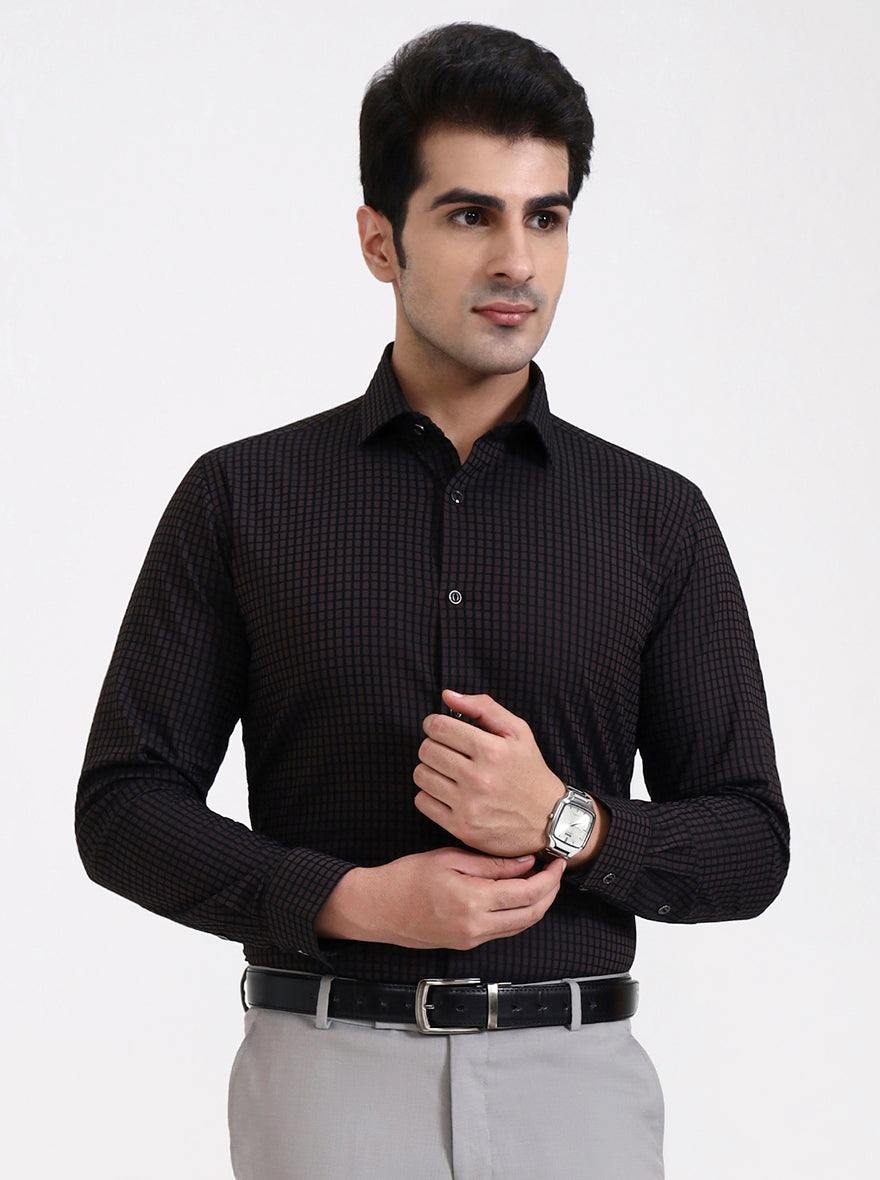 Brown Checked Slim Fit Party Wear Shirt | Greenfibre