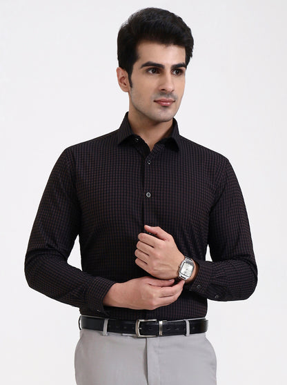 Brown Checked Slim Fit Party Wear Shirt | Greenfibre
