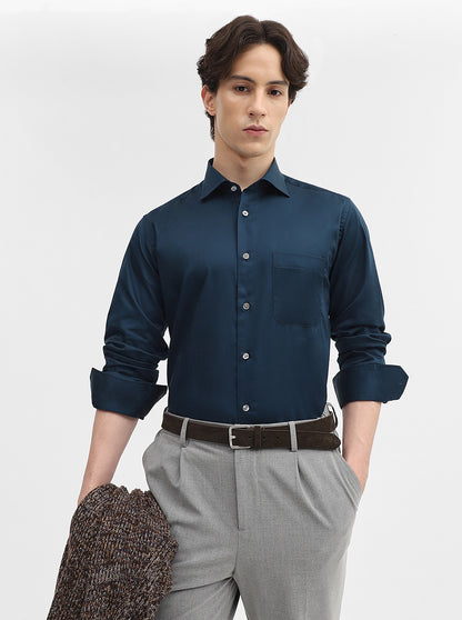 Green Solid Slim Fit Formal Shirt | JadeBlue Super Luxe