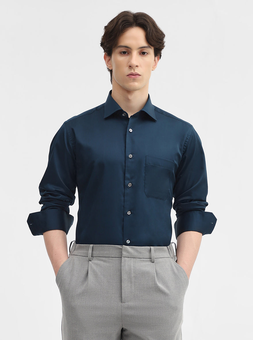 Green Solid Slim Fit Formal Shirt | JadeBlue Super Luxe