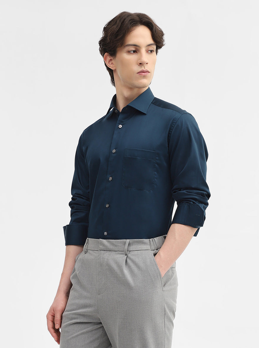 Green Solid Slim Fit Formal Shirt | JadeBlue Super Luxe