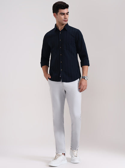 Steel Grey Solid Neo Fit Casual Trouser | Greenfibre