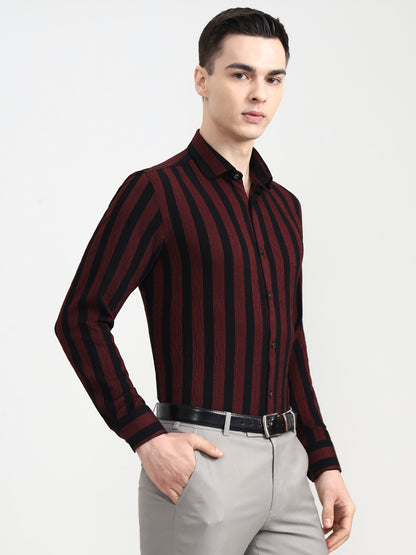 Black & Red Striped Slim Fit Party Wear Shirt | Wyre