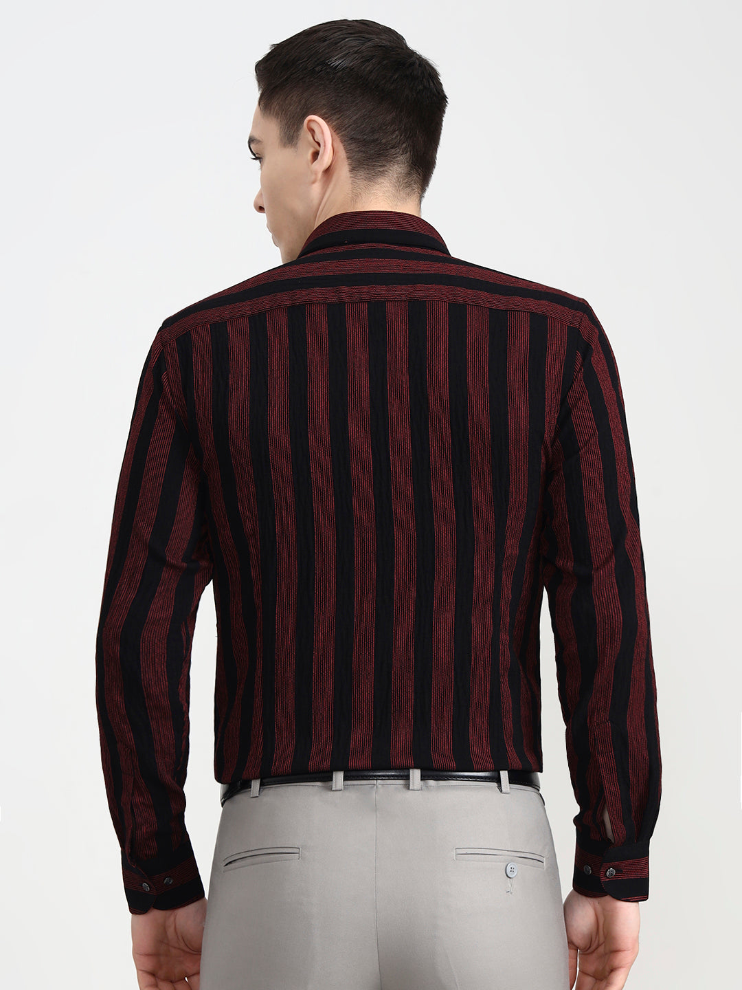 Black & Red Striped Slim Fit Party Wear Shirt | Wyre
