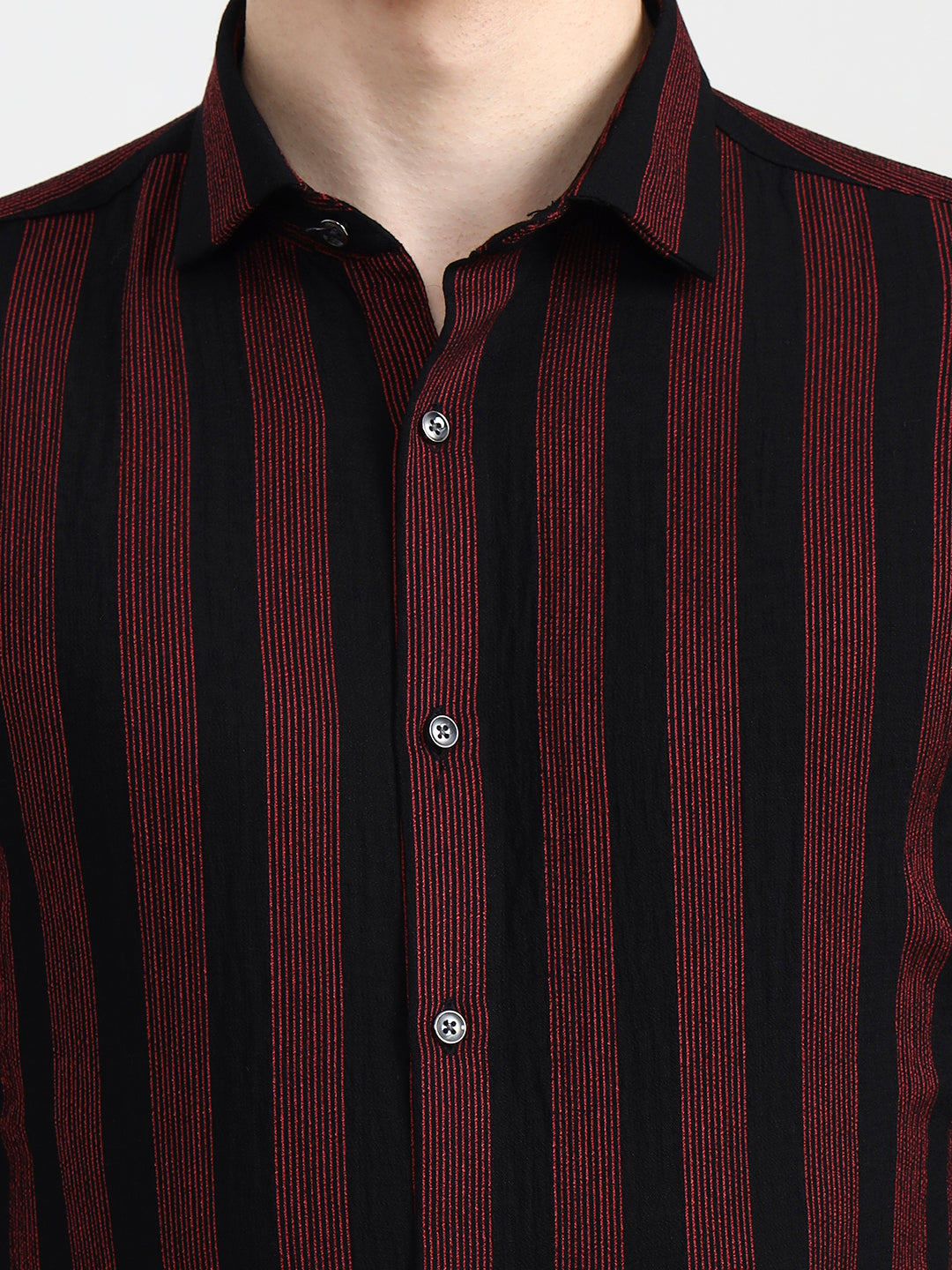 Black & Red Striped Slim Fit Party Wear Shirt | Wyre