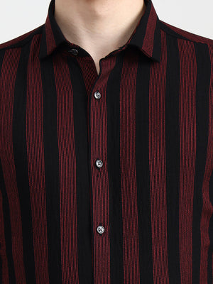 Black & Red Striped Slim Fit Party Wear Shirt | Wyre