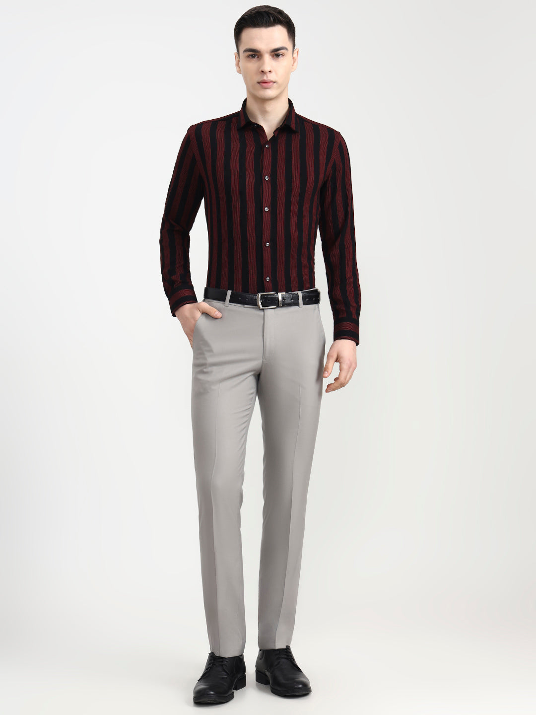 Black & Red Striped Slim Fit Party Wear Shirt | Wyre