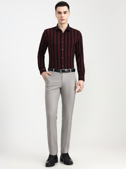 Black & Red Striped Slim Fit Party Wear Shirt | Wyre