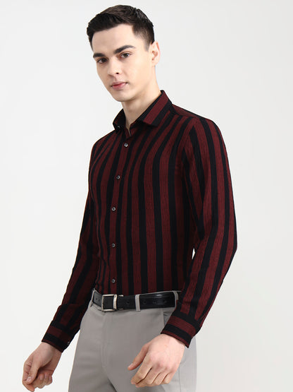 Black & Red Striped Slim Fit Party Wear Shirt | Wyre