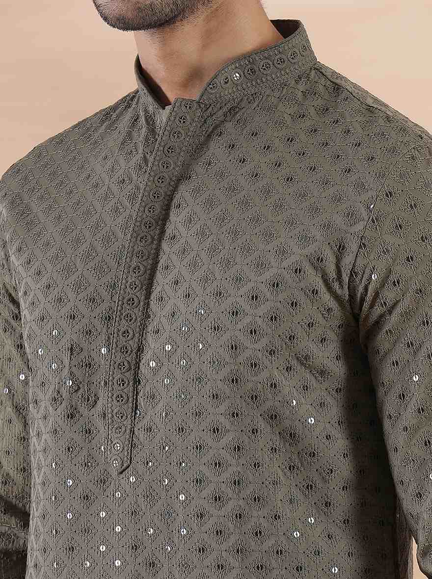 Mehndi Green Embroidered Kurta | The Kurta Company
