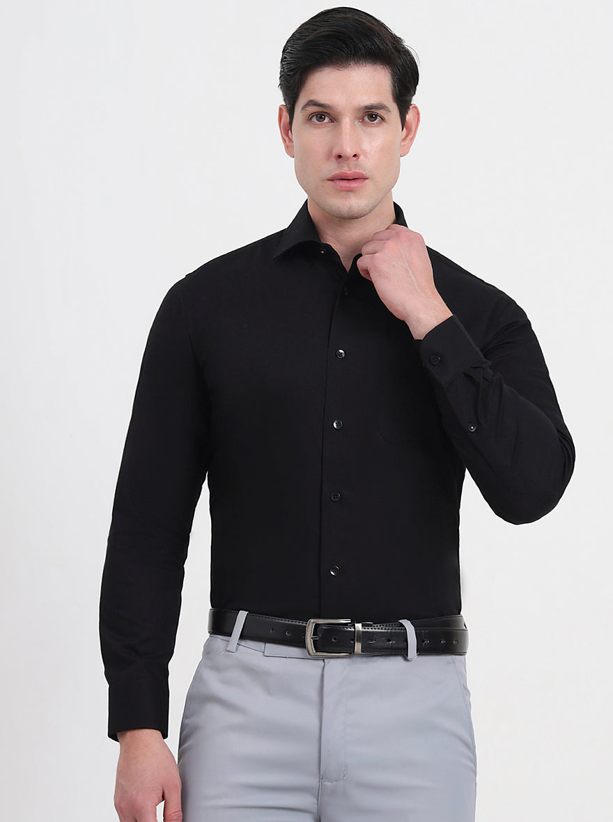 Black Solid Slim Fit Formal Shirt | Metal