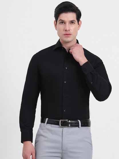 Black Solid Slim Fit Formal Shirt | Metal