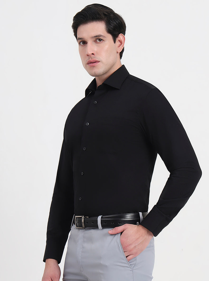 Black Solid Slim Fit Formal Shirt | Metal