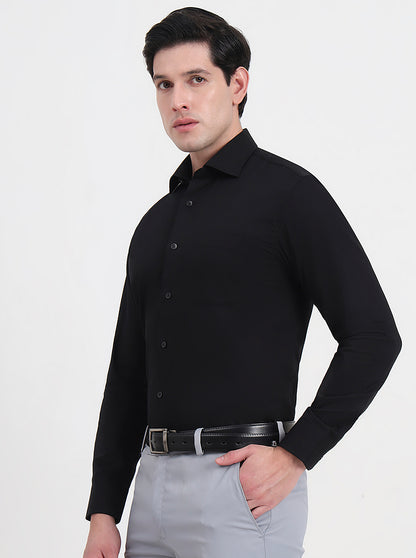 Black Solid Slim Fit Formal Shirt | Metal