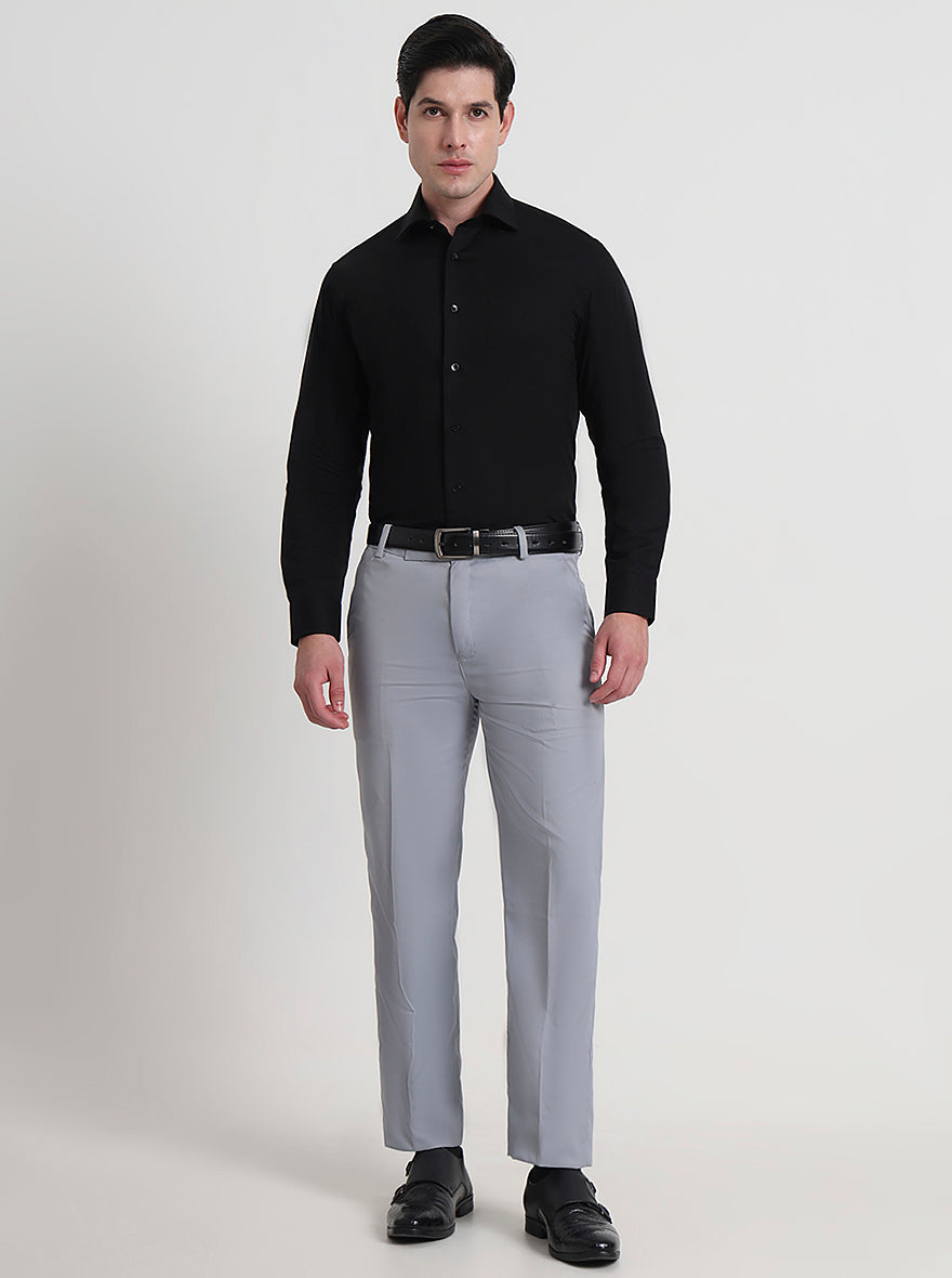 Black Solid Slim Fit Formal Shirt | Metal