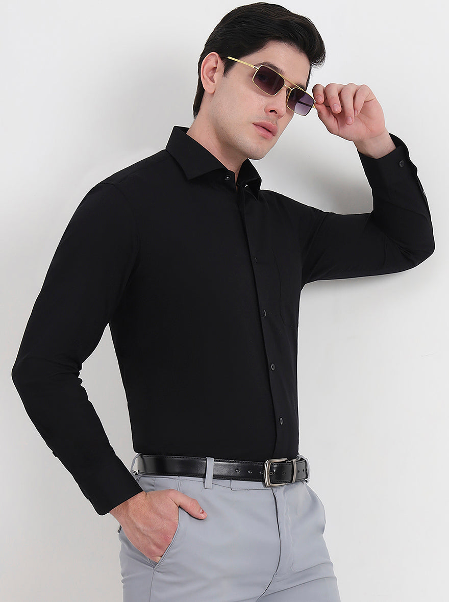 Black Solid Slim Fit Formal Shirt | Metal