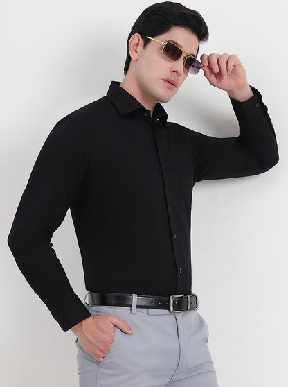 Black Solid Slim Fit Formal Shirt | Metal