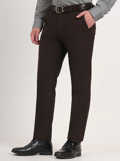 Brown Solid Slim Fit Formal Trouser | Greenfibre