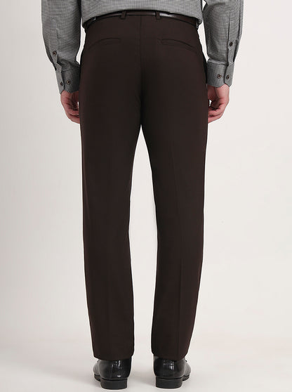 Brown Solid Slim Fit Formal Trouser | Greenfibre