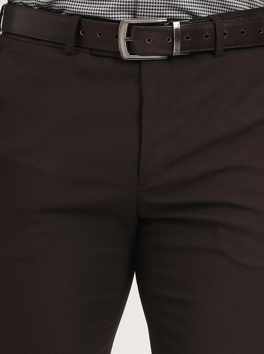 Brown Solid Slim Fit Formal Trouser | Greenfibre