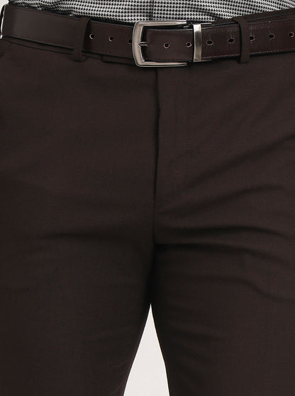 Brown Solid Slim Fit Formal Trouser | Greenfibre