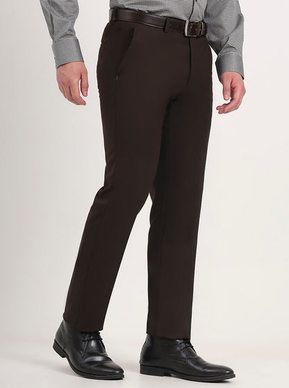 Brown Solid Slim Fit Formal Trouser | Greenfibre