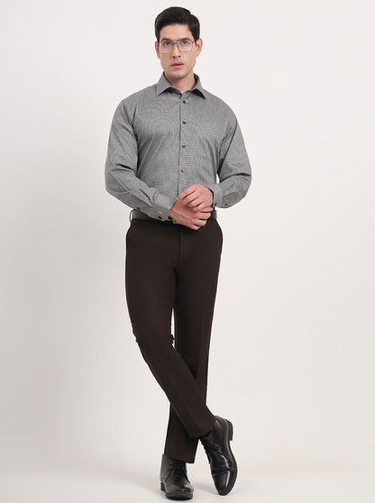 Brown Solid Slim Fit Formal Trouser | Greenfibre