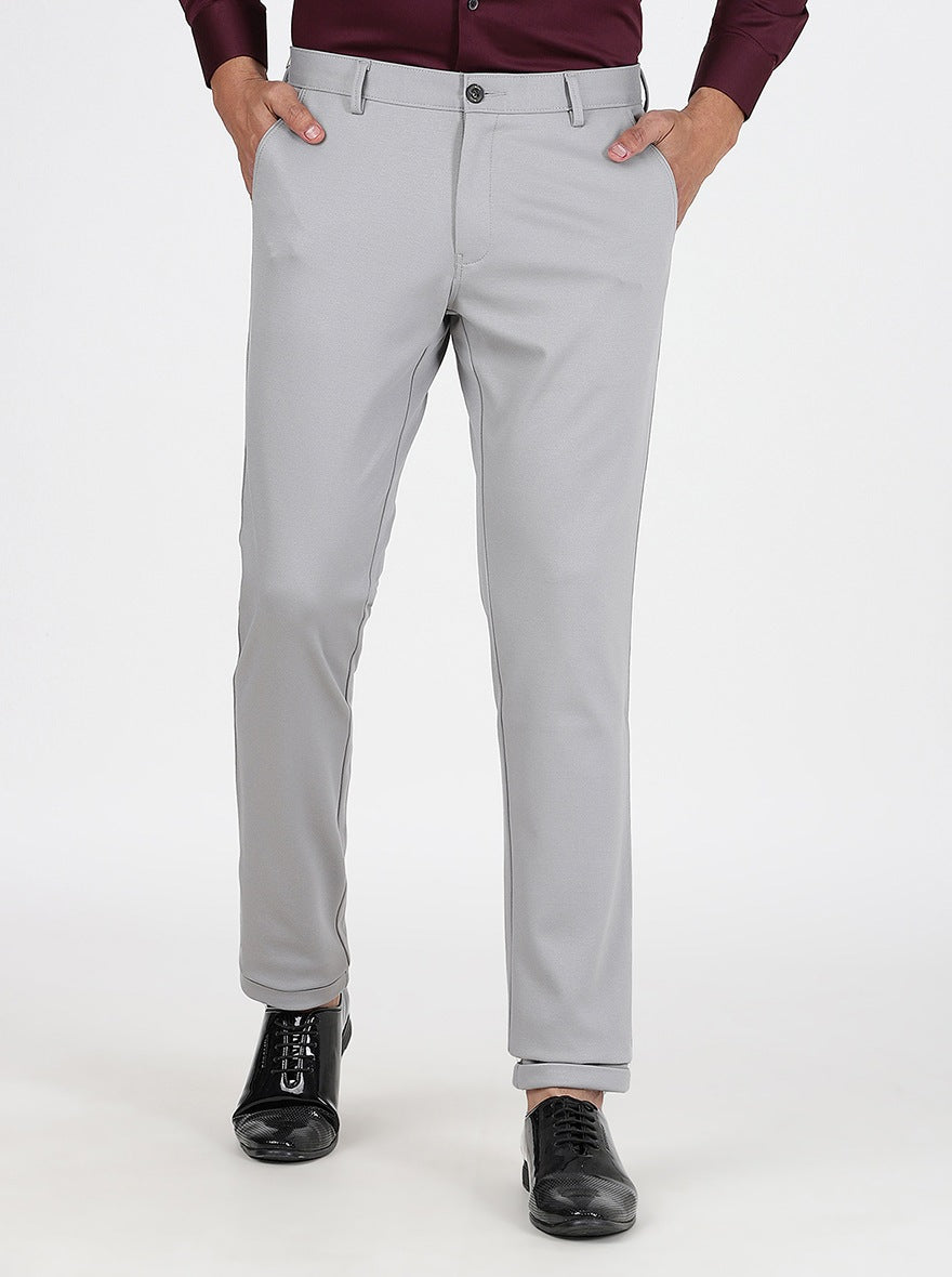 Light Grey Solid Slim Fit Club Wear Trouser | JB Studio