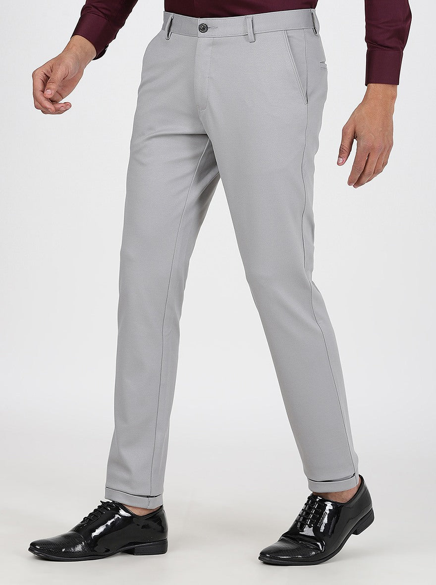 Light Grey Solid Slim Fit Club Wear Trouser | JB Studio