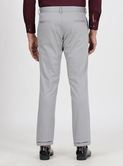 Light Grey Solid Slim Fit Club Wear Trouser | JB Studio