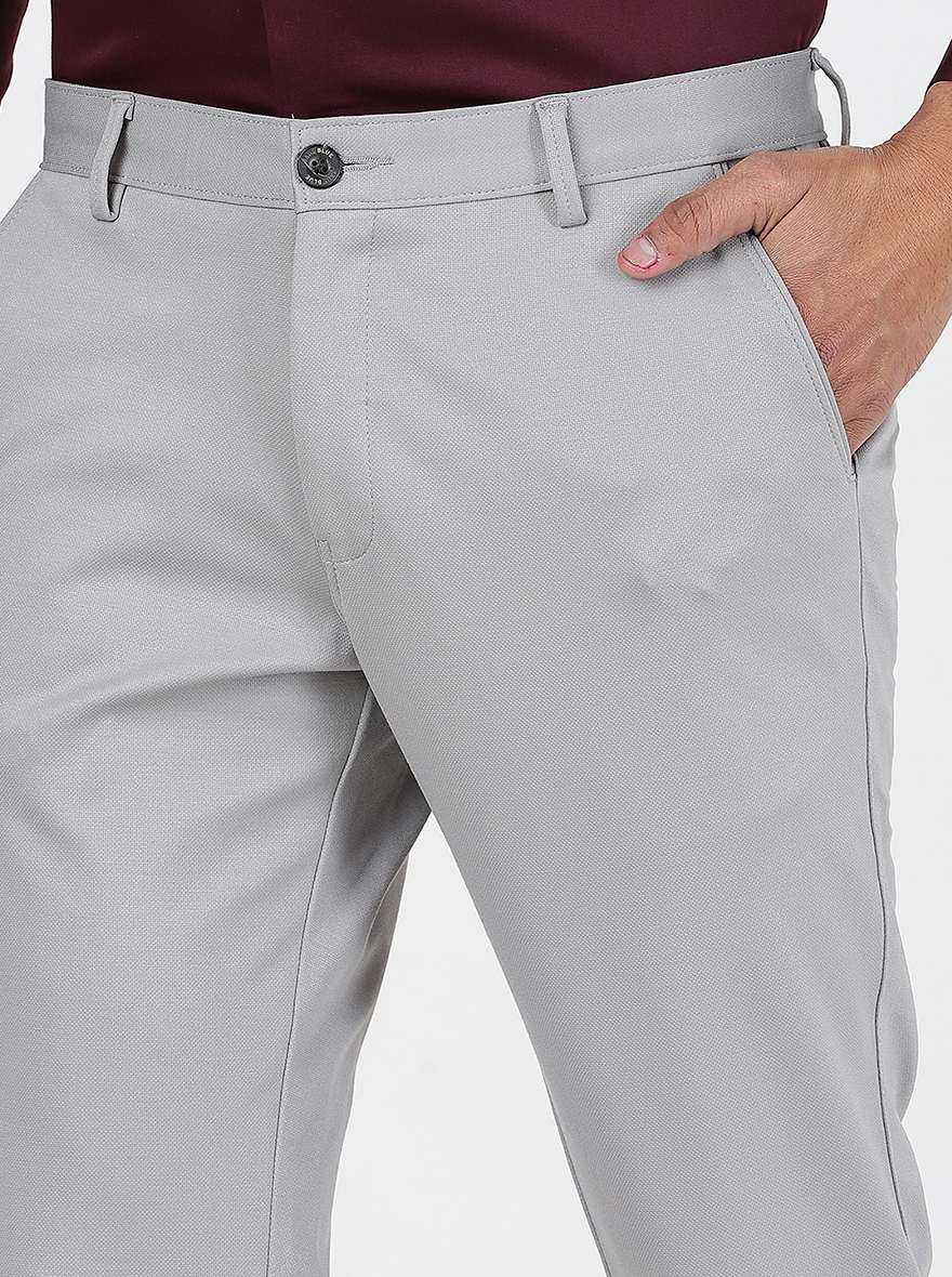 Light Grey Solid Slim Fit Club Wear Trouser | JB Studio