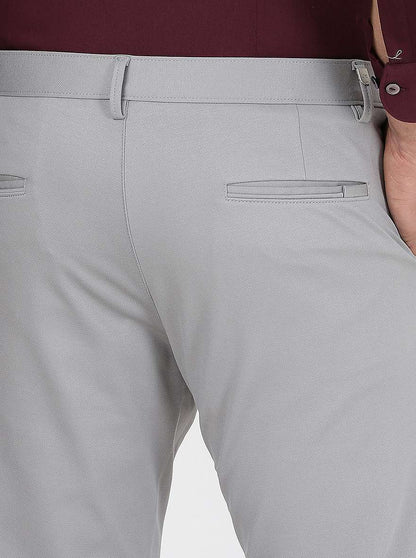 Light Grey Solid Slim Fit Club Wear Trouser | JB Studio