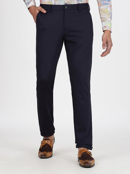 Navy Blue Solid Slim Fit Club Wear Trouser | JB Studio